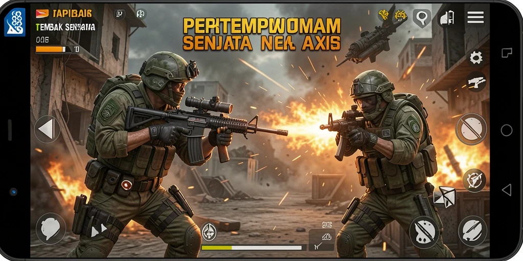 Screenshot utama API88 menampilkan aksion menembak di medan perang.