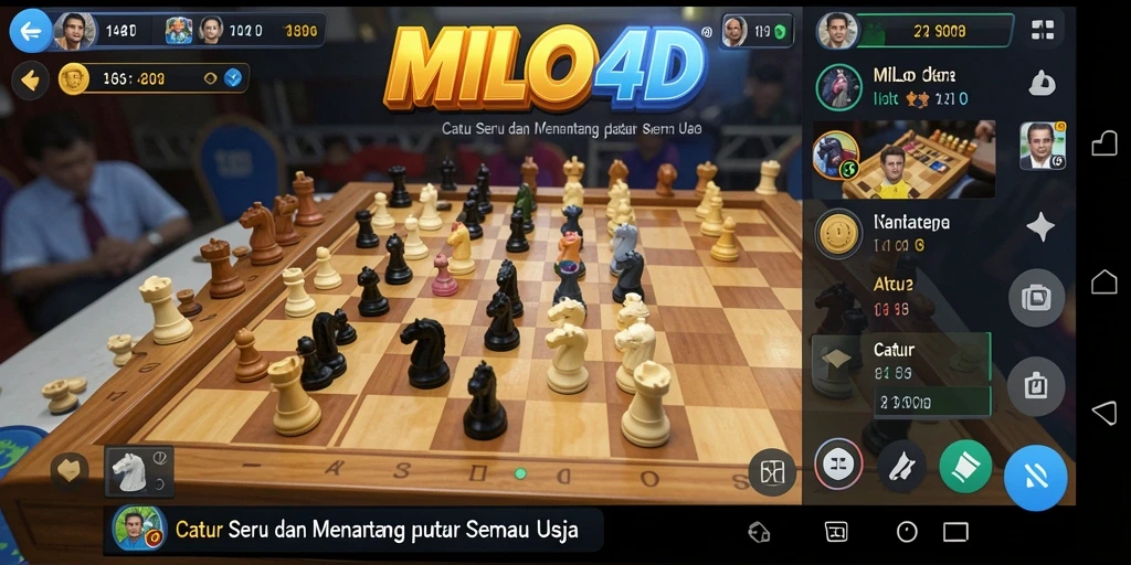 Antarmuka menawan MILO4D dengan bidak catur yang detail.