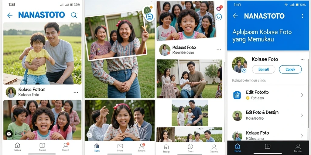 Screenshot antarmuka NANASTOTO yang mengesankan saat membuat kolase foto.
